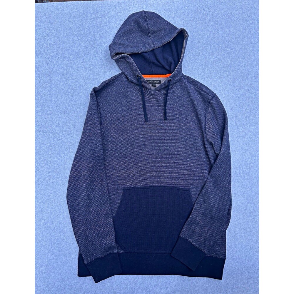 Banana Republic Men's Knit Pullover Hoodie Blue/Navy L Drawstring Pockets
